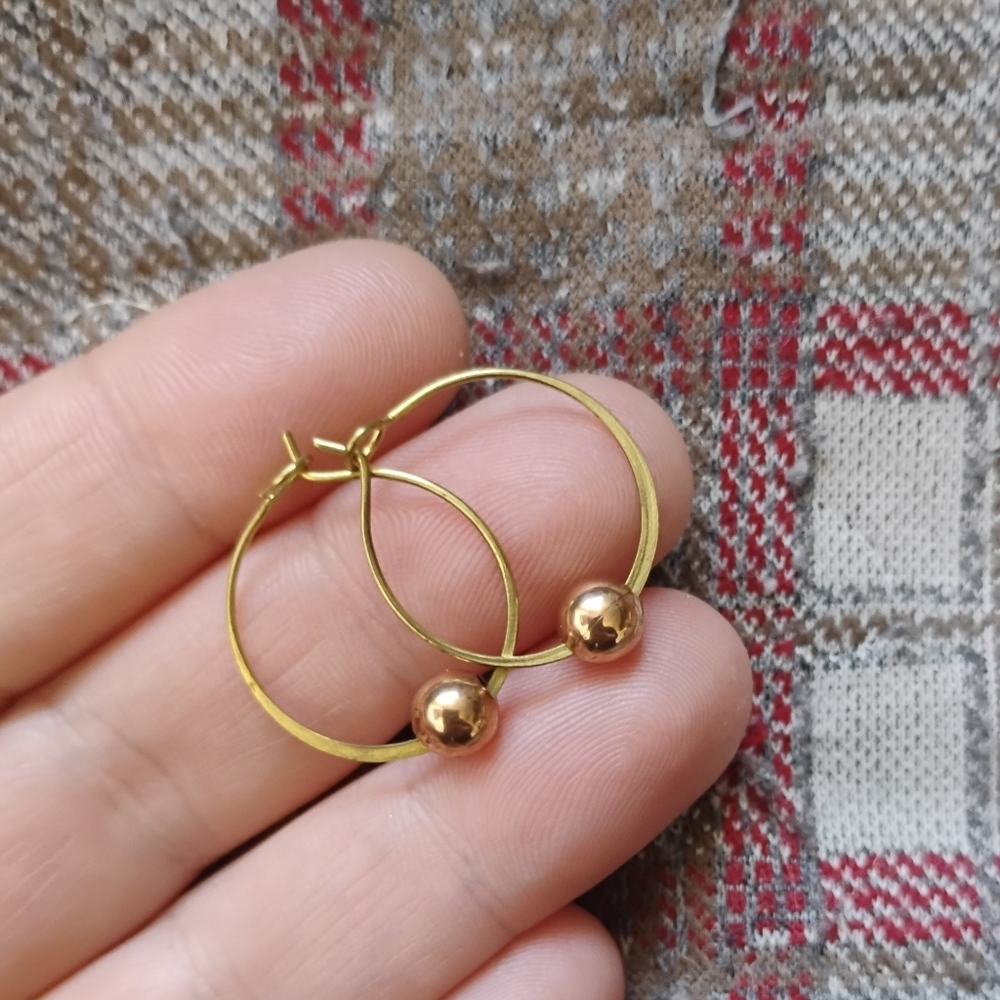 Dainty Rose And Yellow Brass Hoops - Picture 2 of 3